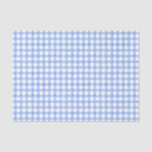 Blue Watercolor Gingham Tissue Paper (Front)