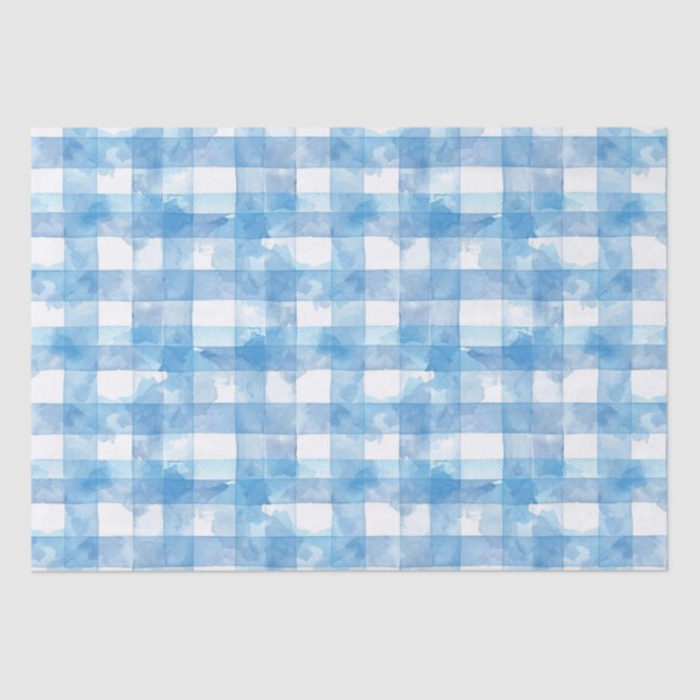 Blue Watercolor Gingham Tissue Paper (Front)