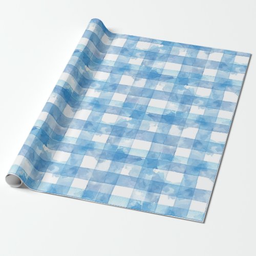 Blue Watercolor Gingham Wrapping Paper
