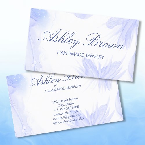 Blue Watercolor Glitter Jewelry Necklace Earring Business Card