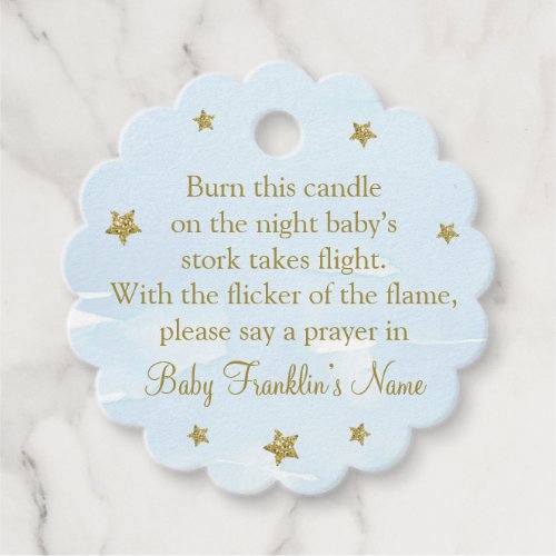 Blue Watercolor Glitter Stars Baby Shower Candle Favor Tags