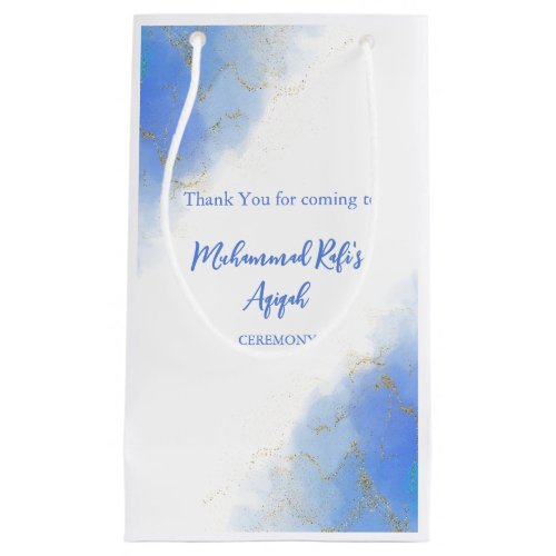 Blue Watercolor Gold Aqiqah boy Small Gift Bag