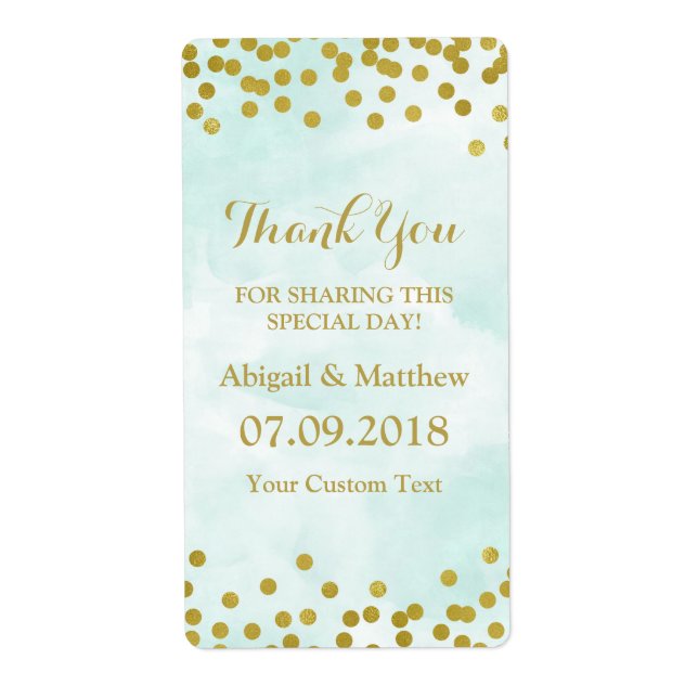 Blue Watercolor Gold Confetti Wedding Labels (Front)