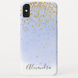 Blue Watercolor Gold Foil Glitter Confetti iPhone XS Max Case
