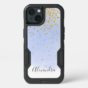 Blue Watercolor Gold Foil Glitter Confetti iPhone 13 Case