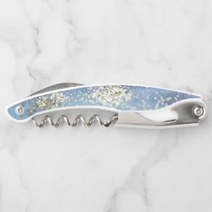Blue Watercolor Gold Glitter Artsy Abstract Glam Waiter's Corkscrew