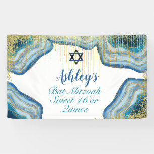 Blue Watercolor & Gold Glitter Bat Mitzvah Quince Banner