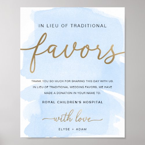 Blue Watercolor Gold In Lieu Of Favors Sign