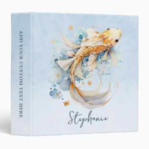 Blue Watercolor Gold Koi Fish Personalized 3 Ring Binder