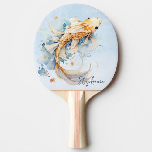 Blue Watercolor Gold Koi Fish Personalized Ping Pong Paddle