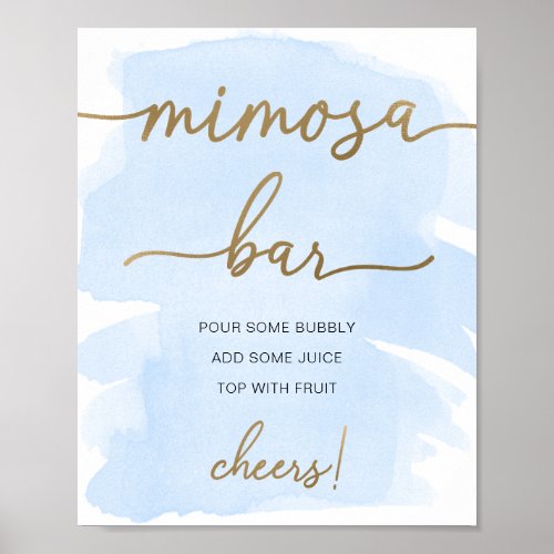 Blue Watercolor Gold Mimosa Bar Sign