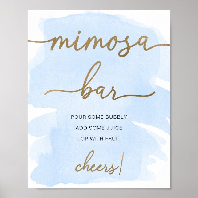 Blue Watercolor Gold Mimosa Bar Sign (Front)