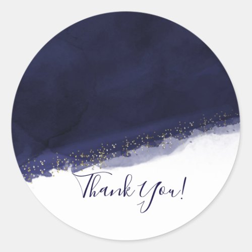 Blue Watercolor Gold Modern Chic Elegant Favor Classic Round Sticker