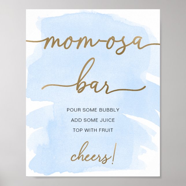 Blue Watercolor Gold Mom-osa Bar Sign (Front)