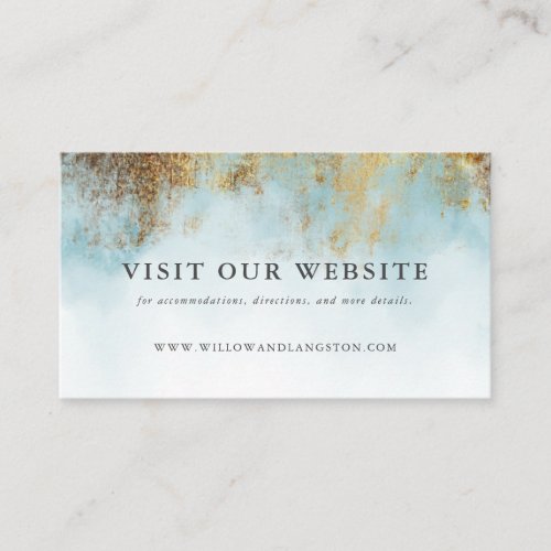 Blue Watercolor Gold Wedding Website Enclosure Card