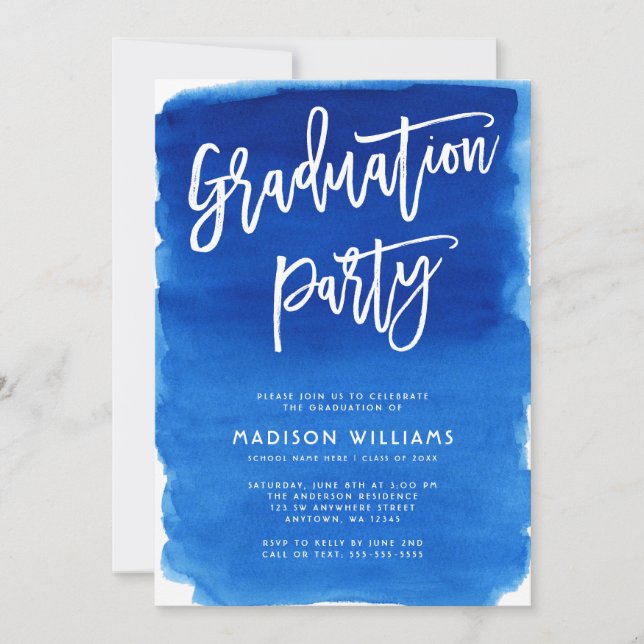 Blue Watercolor Graduation Party Invitation (Front)