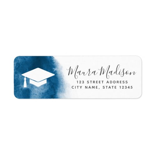 Blue watercolor graduation return address label