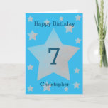 Blue Watercolor Grey Stars 7th Birthday Card<br><div class="desc">Grey watercolor stars happy 7th birthday card for grandson, son, nephew and more. The front features watercolor grey stars and a place for you to personalize with the birthday recipient's name. The inside card message can be easily personalized and the back with the year. This would make a great personalized...</div>