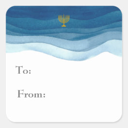 Blue Watercolor Hanukkah Gift Tag
