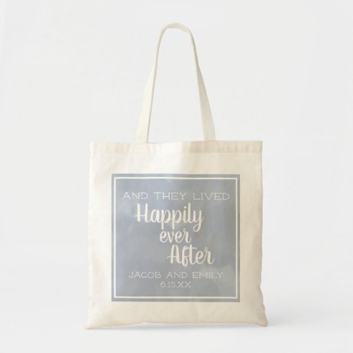 Blue Watercolor Happily Ever After Wedding Couple Tote Bag