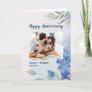 Blue Watercolor Happy Anniversary Custom Branded  Card