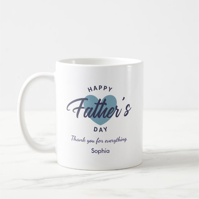 Blue Watercolor Happy Father’s Day Personalized  Coffee Mug (Left)