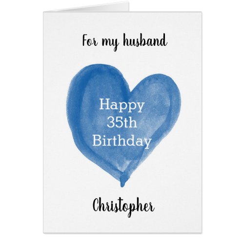 Blue Watercolor Heart 35th Birthday