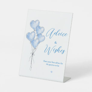Blue Watercolor Heart Balloon Advices & Wishes  Pedestal Sign