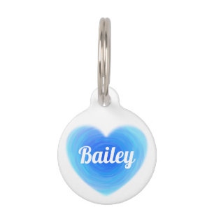 Blue Watercolor Heart Classic Modern Template Name Pet ID Tag
