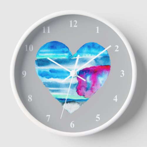 Blue watercolor heart clock