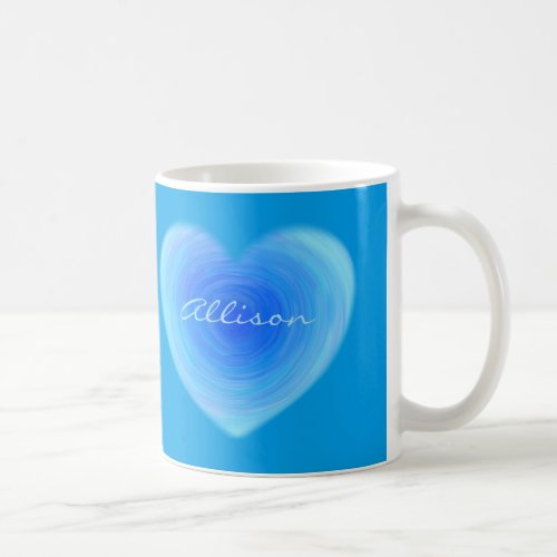 Blue Watercolor Heart Cute Modern Monogrammed Coffee Mug