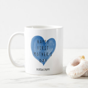 Blue Watercolor Heart First Mother's Day Coffee Mug