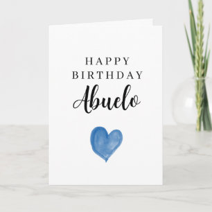 Blue Watercolor Heart Happy Birthday Abuelo Card