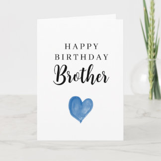 Blue Watercolor Heart Happy Birthday Brother Card