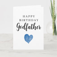 Blue Watercolor Heart Happy Birthday Godfather