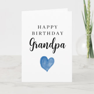 Blue Watercolor Heart Happy Birthday Grandpa Card