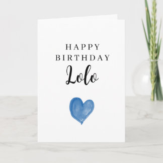 Blue Watercolor Heart Happy Birthday Lolo Card