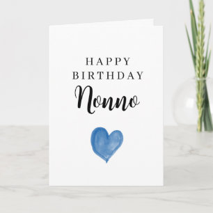 Blue Watercolor Heart Happy Birthday Nonno Card