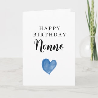 Blue Watercolor Heart Happy Birthday Nonno Card