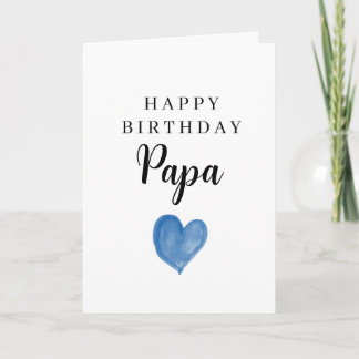 Blue Watercolor Heart Happy Birthday Papa Card