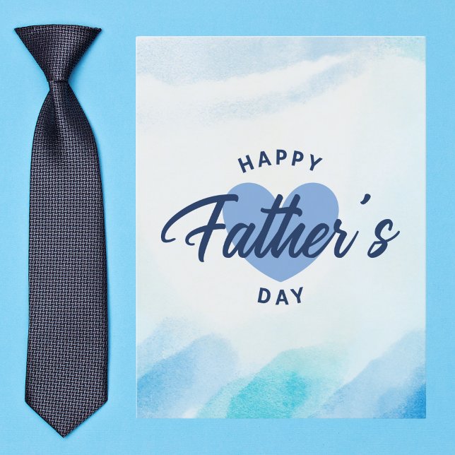Blue Watercolor Heart Happy Father’s Day Postcard (Creator Uploaded)