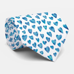Blue Watercolor Heart Pattern Neck Tie