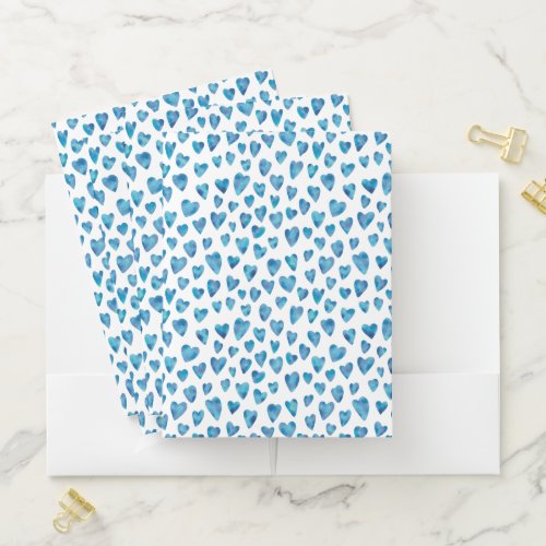 Blue Watercolor Heart Pocket Folders