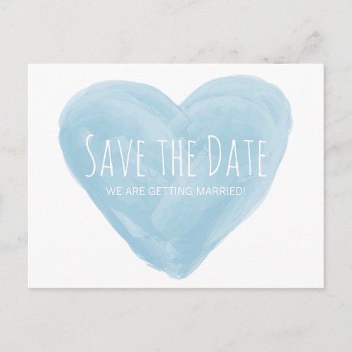 Blue Watercolor Heart Save the Date Postcard