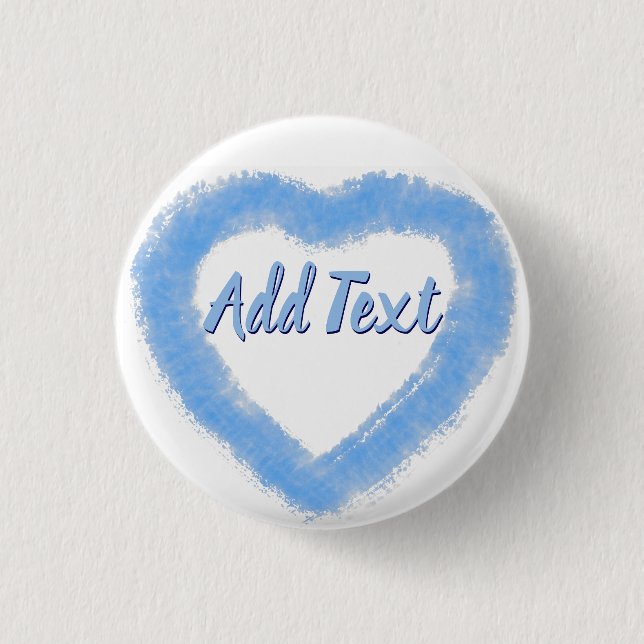 Blue Watercolor Heart Shape Button (Front)