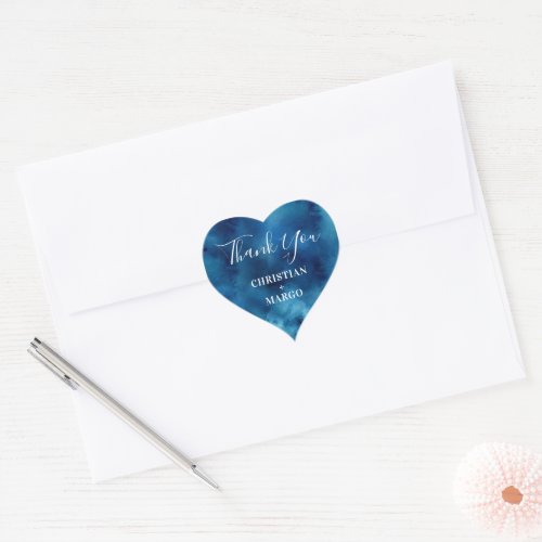 Blue Watercolor Heart Thank You Wedding Sticker