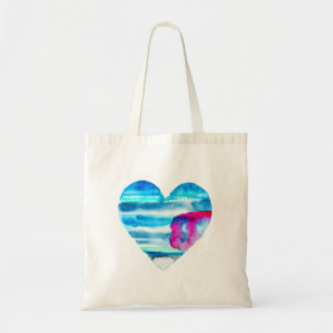 Blue watercolor heart tote bag