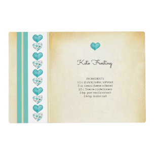 Blue Watercolor Hearts And Your Recipe Placemat