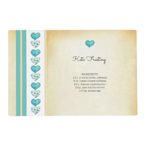 Blue Watercolor Hearts And Your Recipe Placemat