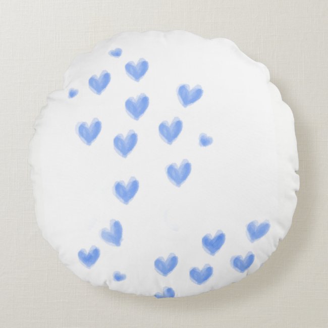 Blue Watercolor Hearts - Nursery Throw Pillow